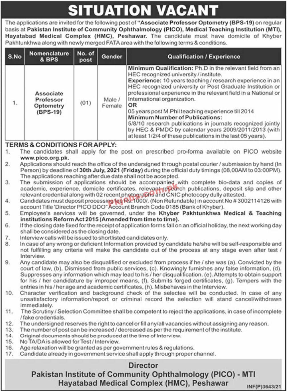 Jobs in Medical Teaching Institution MTI Peshawar