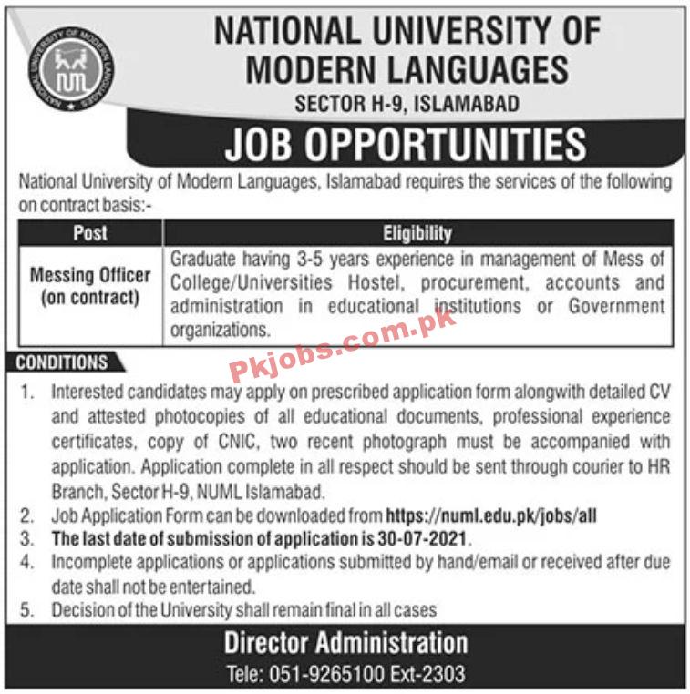 Jobs in NUML Islamabad