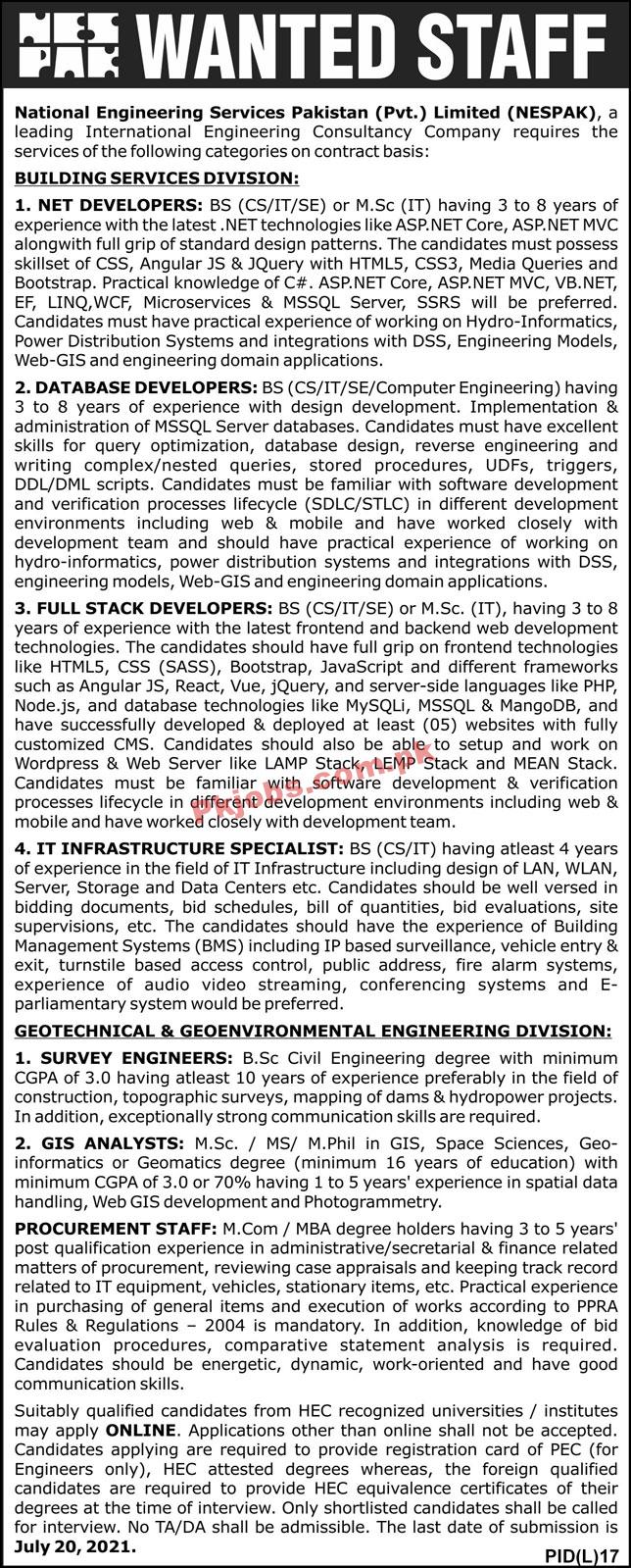 Jobs in National Engineering Services Pakistan NESPAK