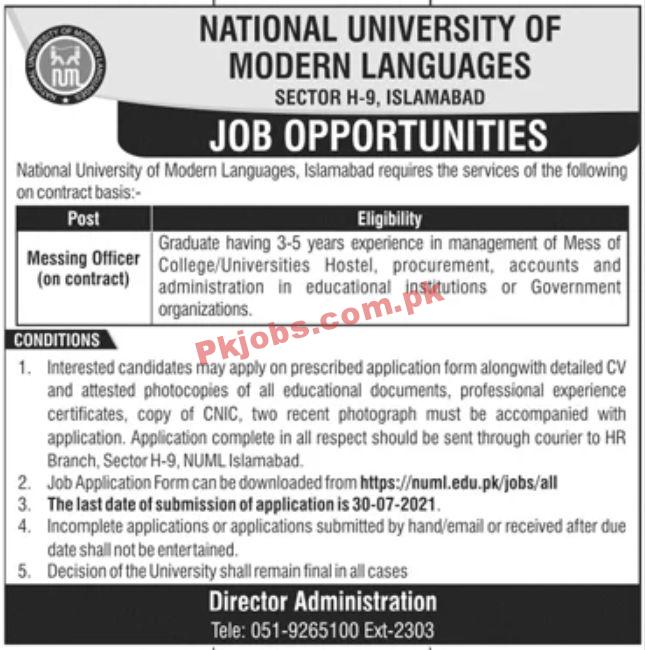 Jobs in National University of Modern Languages NUML Islamabad