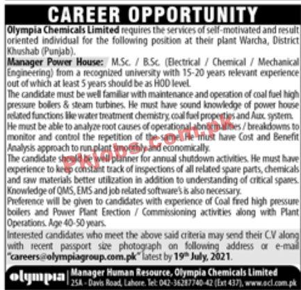 Jobs in Olympia Chemicals Limited