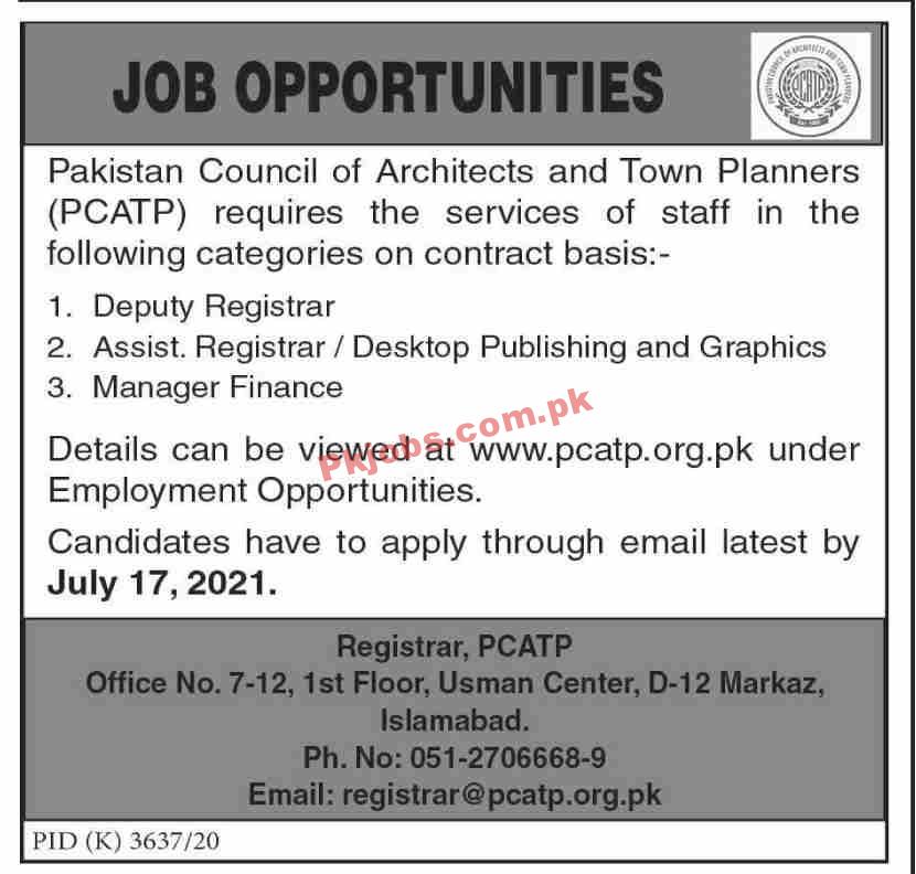 Jobs in Pakistan Council of Architects and Town Planners PCATP