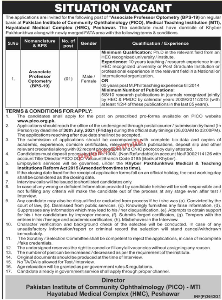 Jobs in Pakistan Institute of Community Ophthalmology PICO