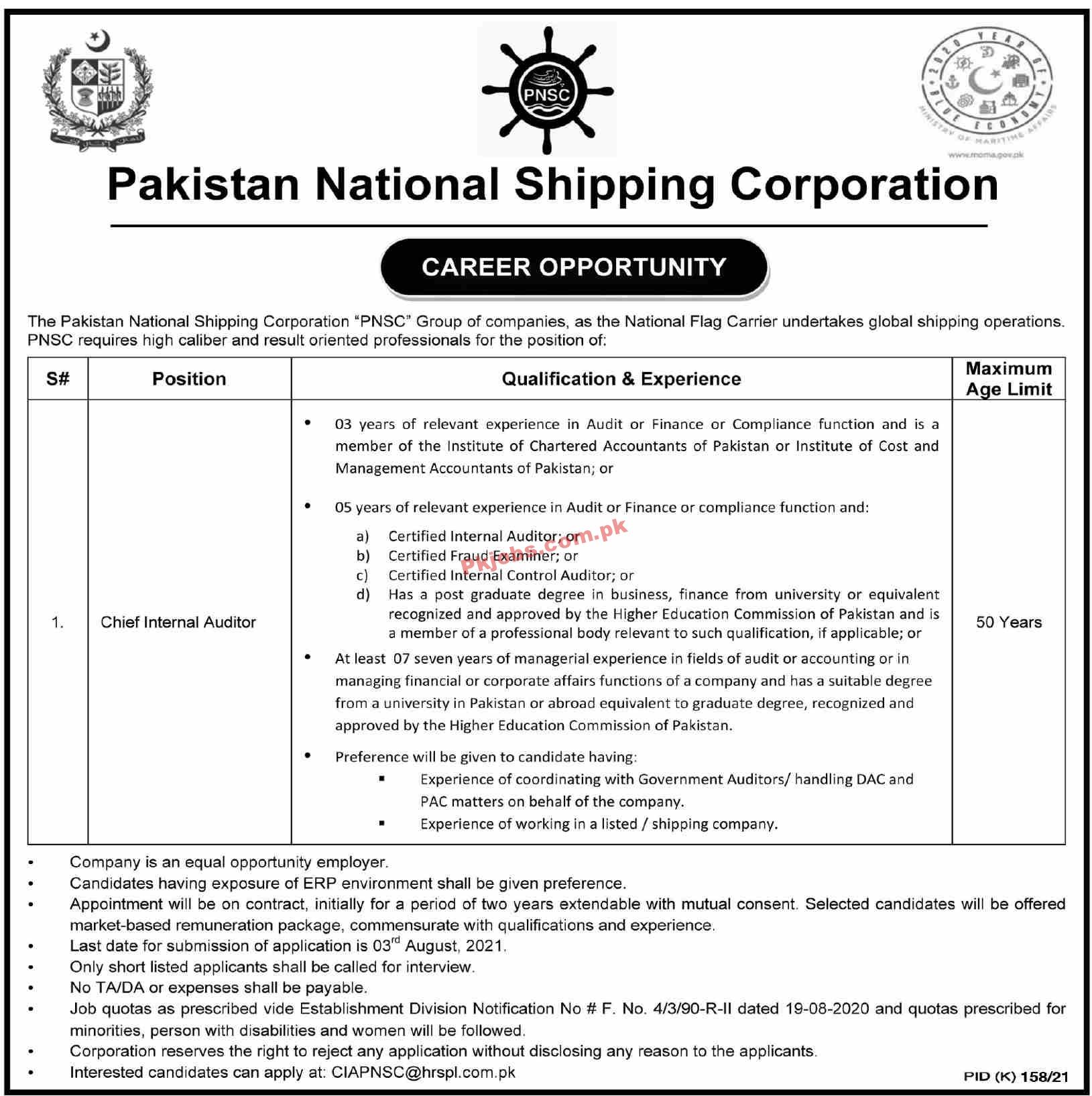 Jobs in Pakistan National Shipping Corporation PNSC