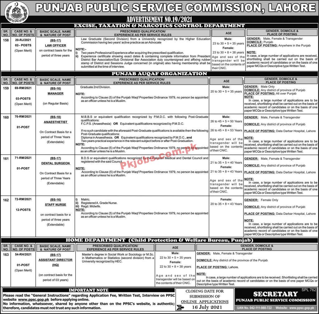 Jobs in Punjab Public Service Commission PPSC Advertisement No 19-