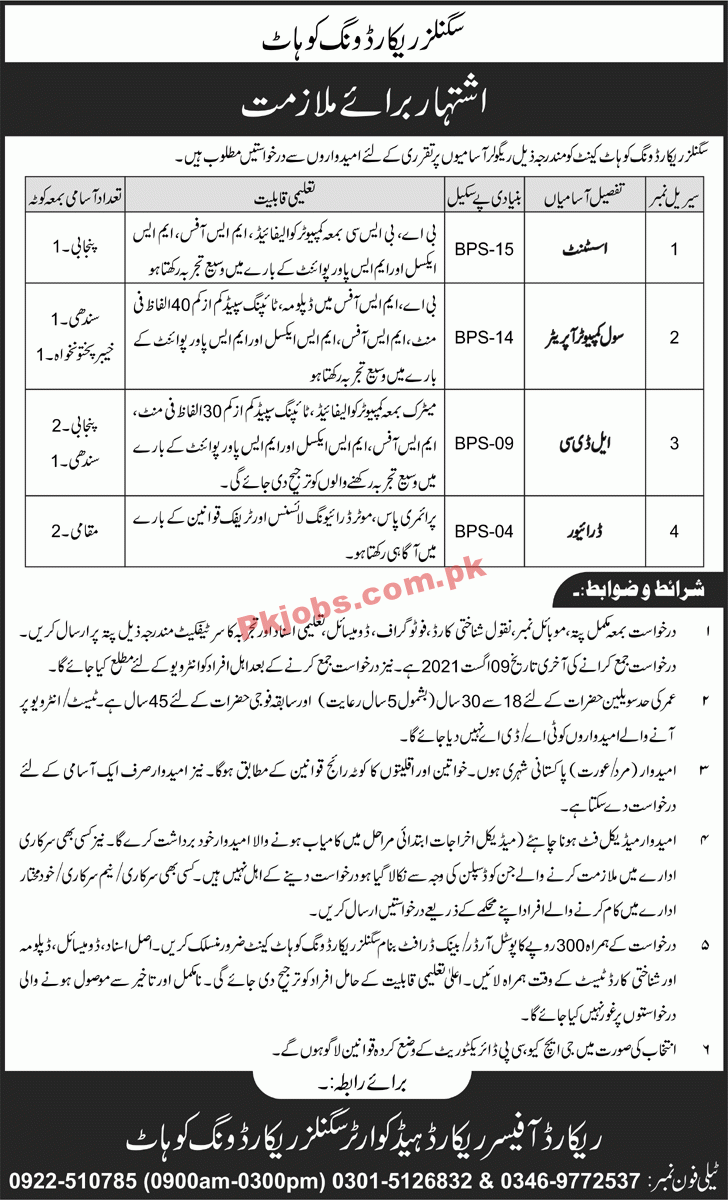 Jobs in Signals Record Wing Kohat