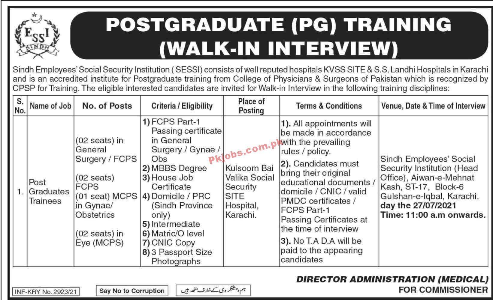 Jobs in Sindh Employees Social Security Institution SESSI