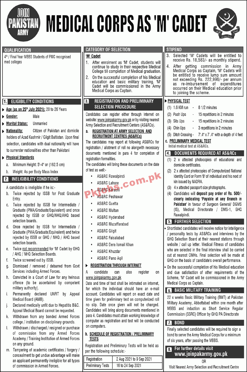 Join Pakistan Army Latest Cadet Batch Advertisement 2021