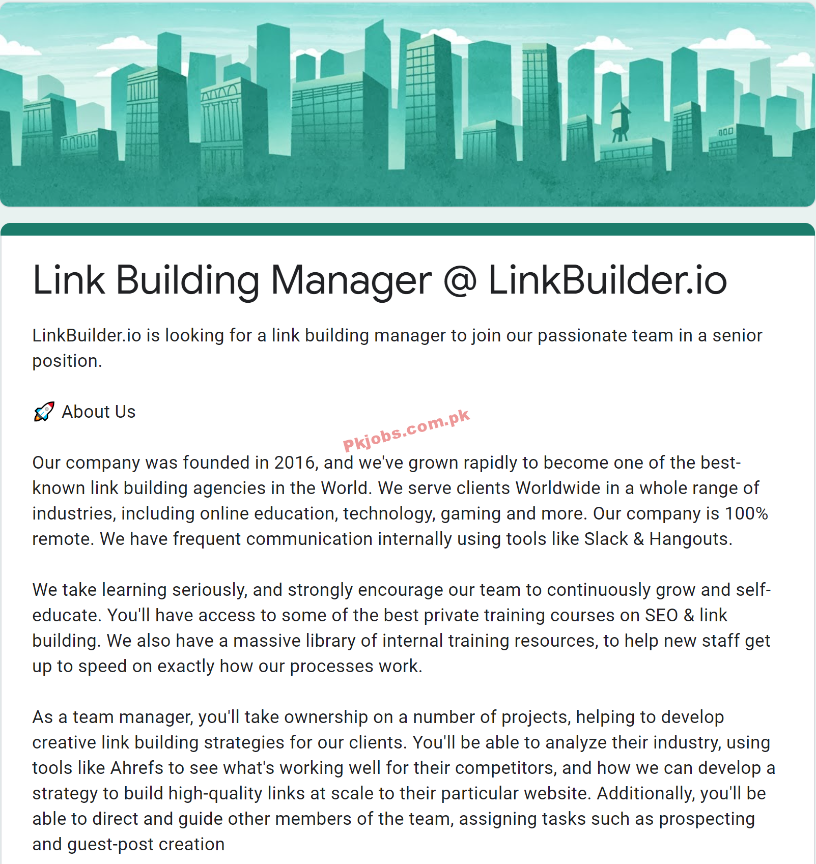 Link Building Company Announced Management PK Jobs 2021