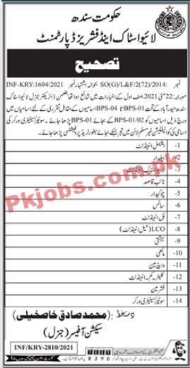 Livestock & Fisheries Department Support Staff PK Jobs 2021