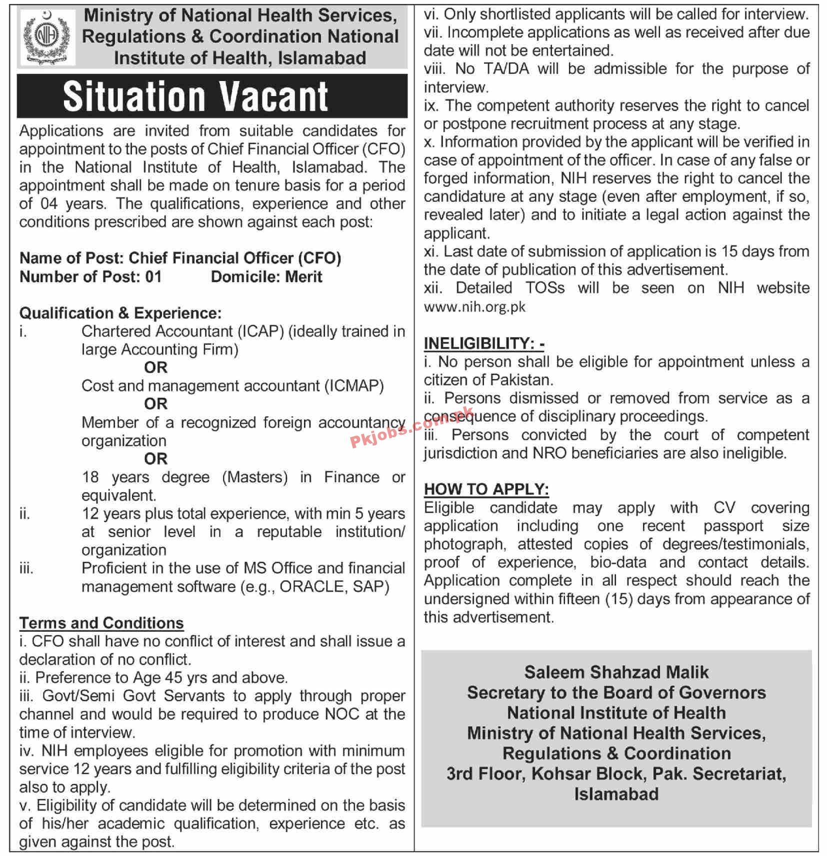 Ministry of National Health Services Regulations & Coordination PK Jobs 2021