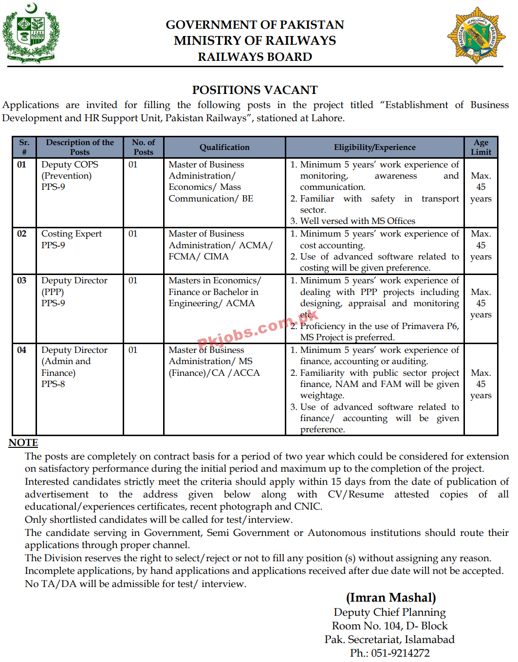 Ministry of Railways Announced Management PK Jobs 2021