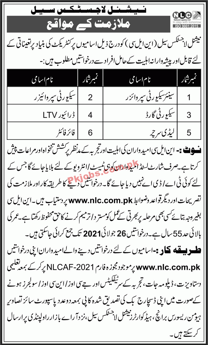 National Logistics Cell (NLC) Announced Management & Security PK Jobs 2021