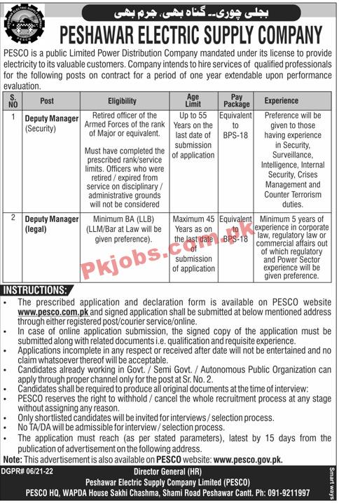 PESCO Electric Power Supply Company Announced Latest PK Jobs 2021