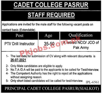 Pakistan Army Cadet College Announced Latest PK Job 2021