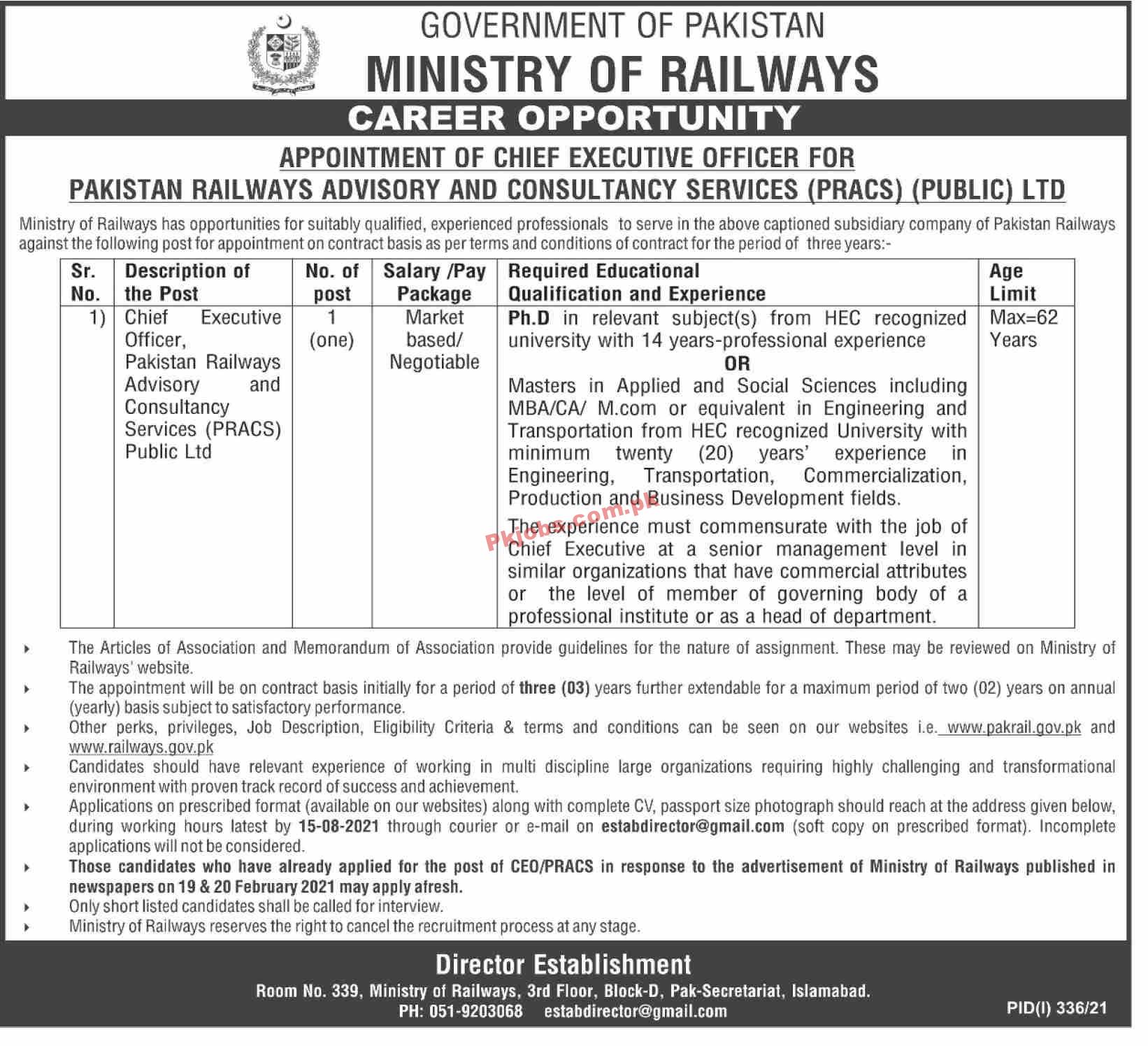 Pakistan Railways Announced Management PK Jobs 2021