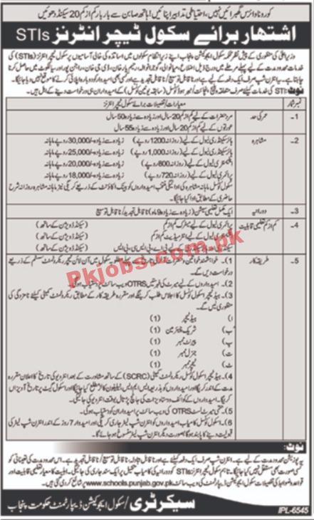 School Education Department Announced School Teacher Internees (STI’s) PK Jobs 2021