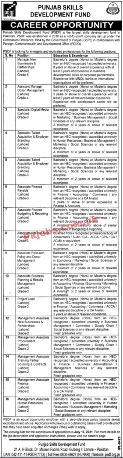 Skill Development Fund Announced Management PK Jobs 2021