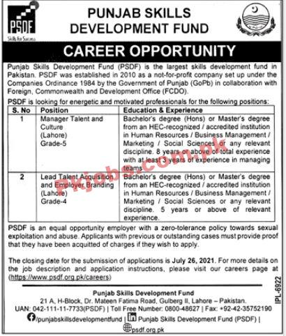 Skills Development Fund Announced Management PK Jobs 2021