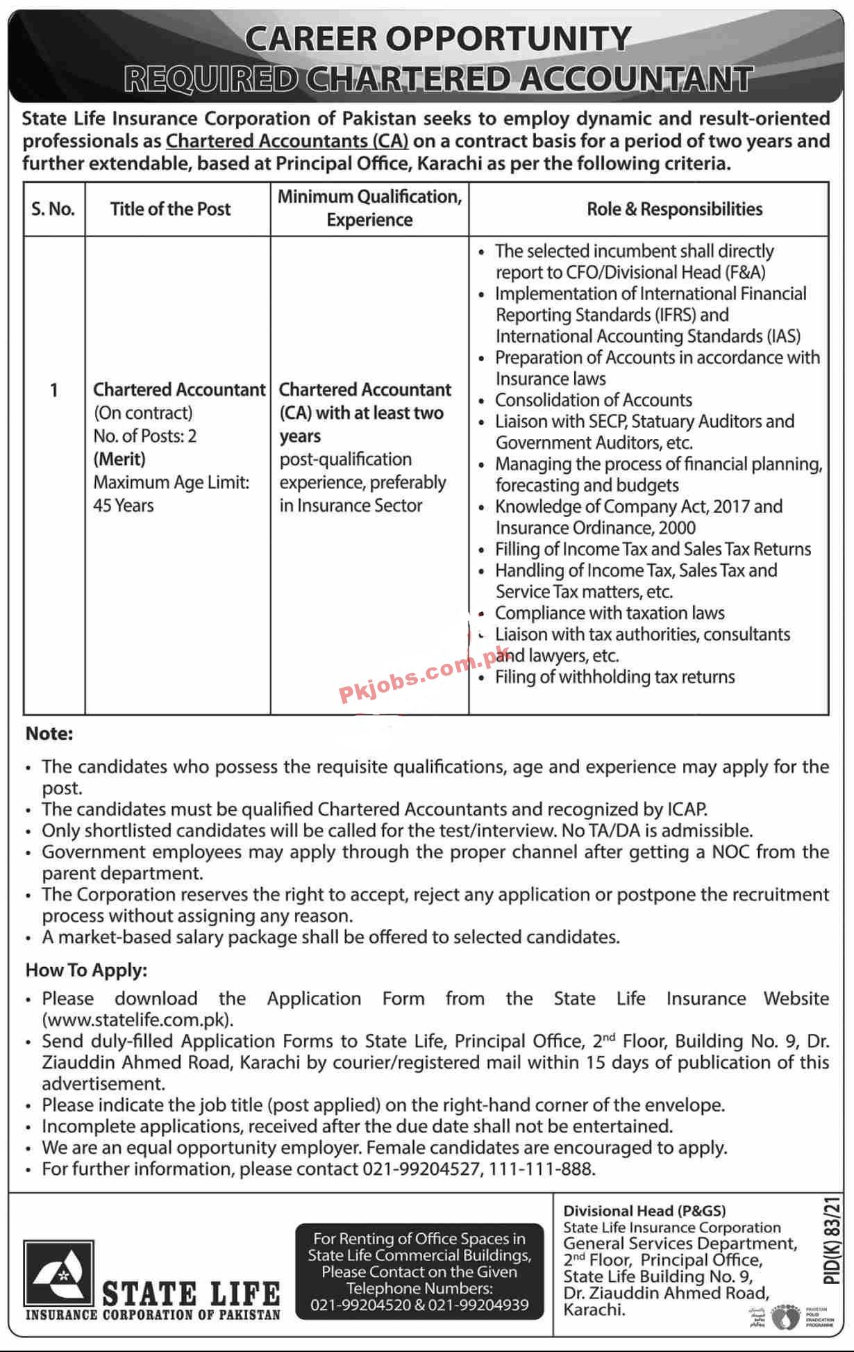 State Life Insurance Corporation of Pakistan Announced Latest PK Jobs 2021