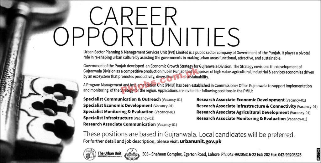 Urban Sector Planning & Management Services Unit PK Jobs 2021