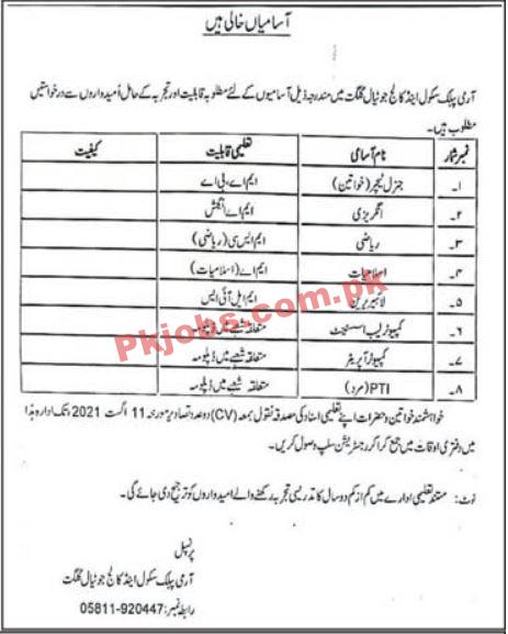 Army Public School & College Announced Management PK Jobs 2021