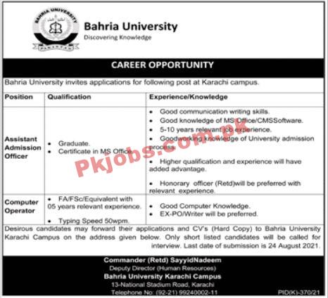 Bahria University Announced Management Staff PK Jobs 2021