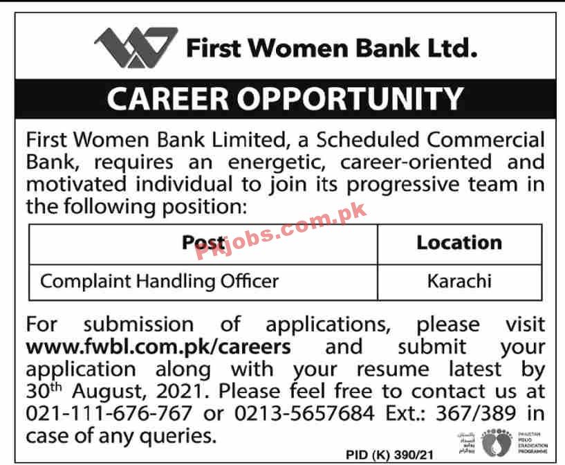 Bank PK Jobs 2021 | First Women Bank Limited Management PK Jobs 2021