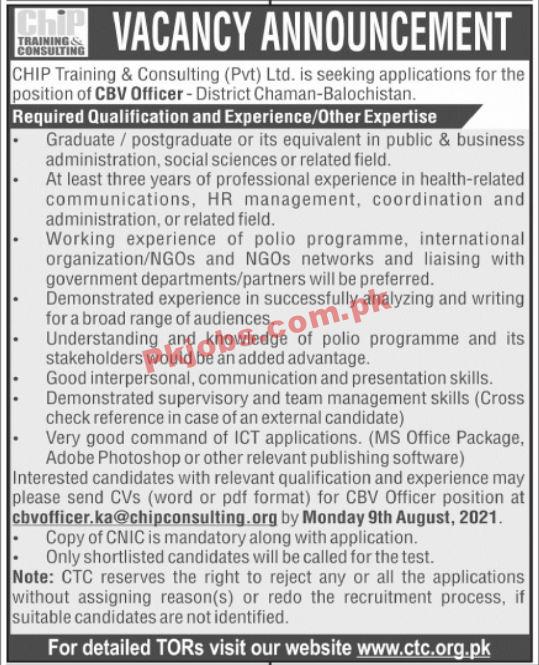 CHIP Training & Consulting NGO Announced Management PK Jobs 2021