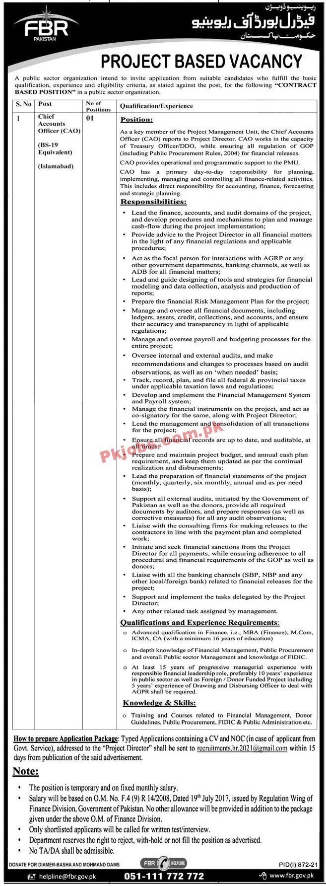 FBR PK Jobs 2021 | Jobs in FBR | Federal Board of Revenue Management PK Jobs 2021