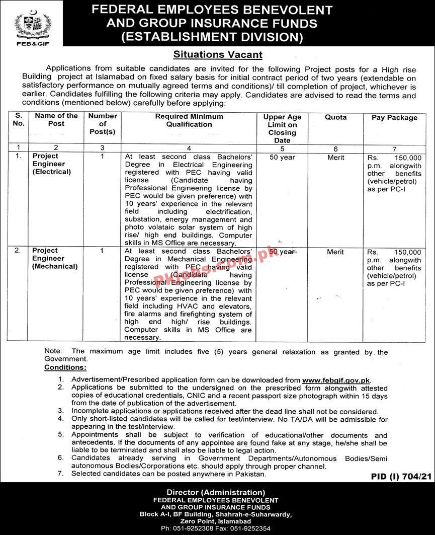 Federal Employees Benevolent Establishment Division Announced PK Jobs 2021