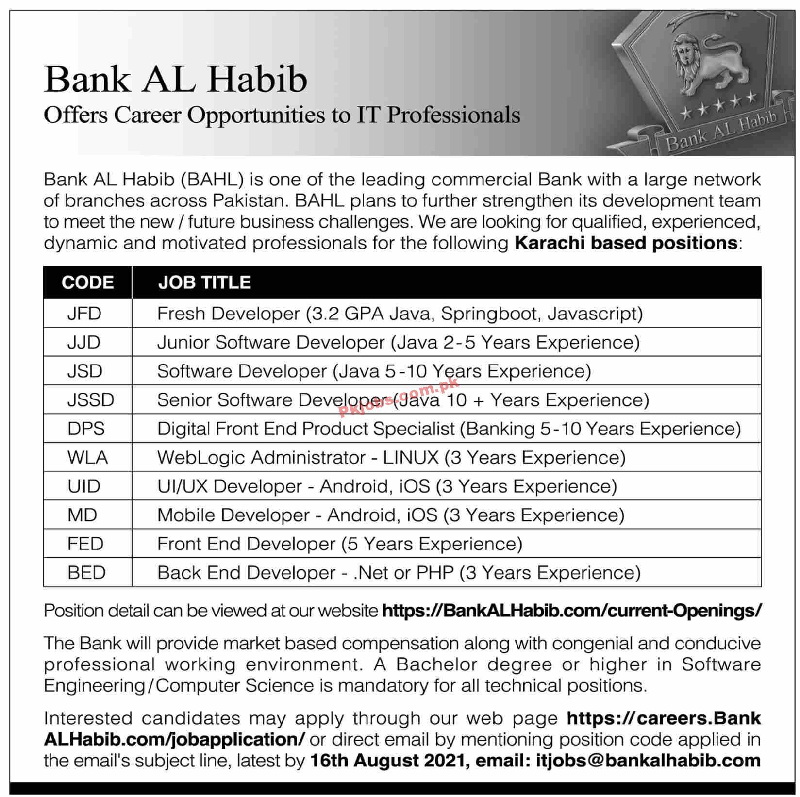 Jobs in Bank Al Habib BAHL