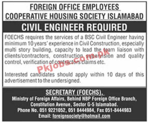 Jobs in Employees Cooperative Housing Society Islamabad