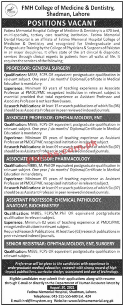 Jobs in FMH College of Medicine & Dentistry Lahore