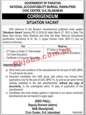 Jobs in Government of Pakistan National Accountability Bureau