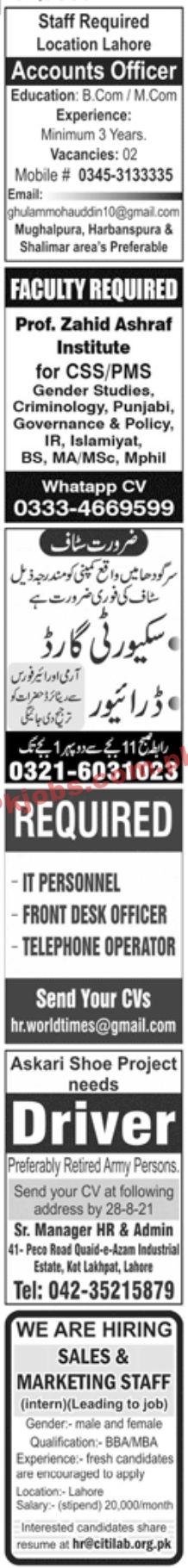 Jobs in Jang Newspaper Jobs 22 August