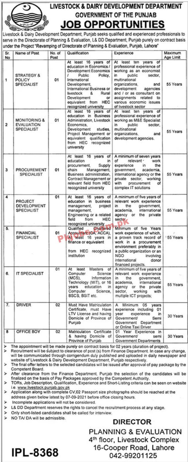 Jobs in Livestock & Dairy Development Department Government of the Punjab