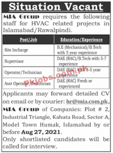 Jobs in MIA Group Islamabad