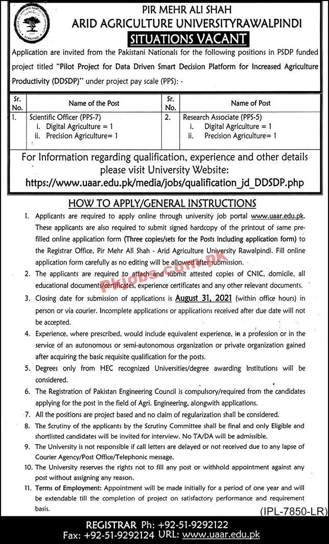 Jobs in PIR Mehr Ali Shah ARID Agriculture University