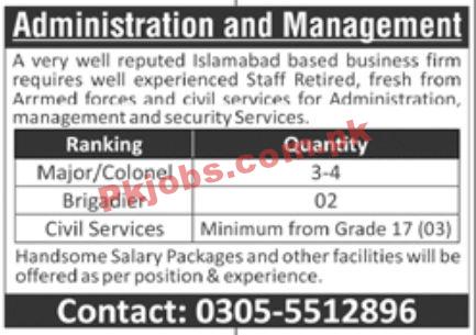 Jobs in Reputed Islamabad Based Business Firm