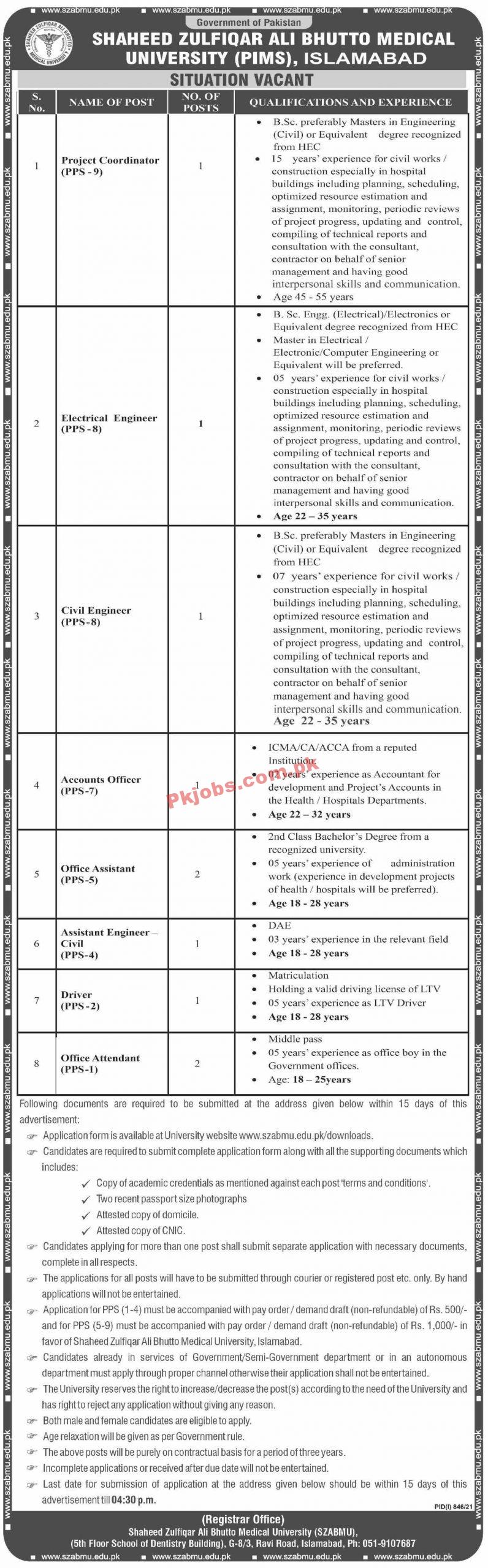 Jobs in Shaheed Zulfiqar Ali Bhutto Medical University PIMS