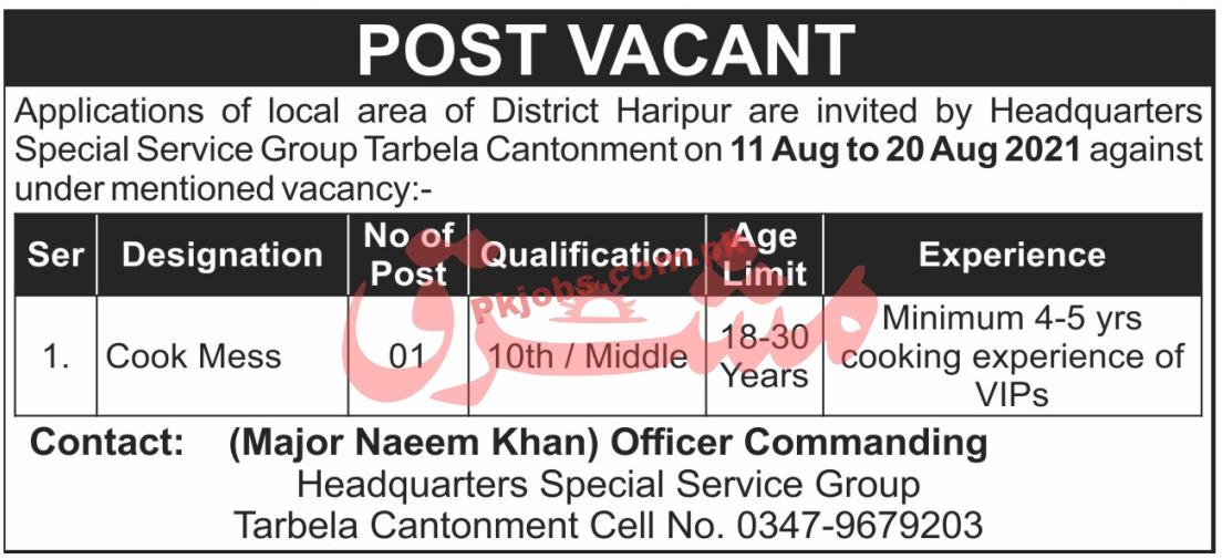 Jobs in Special Service Group Tarbela Cantonment