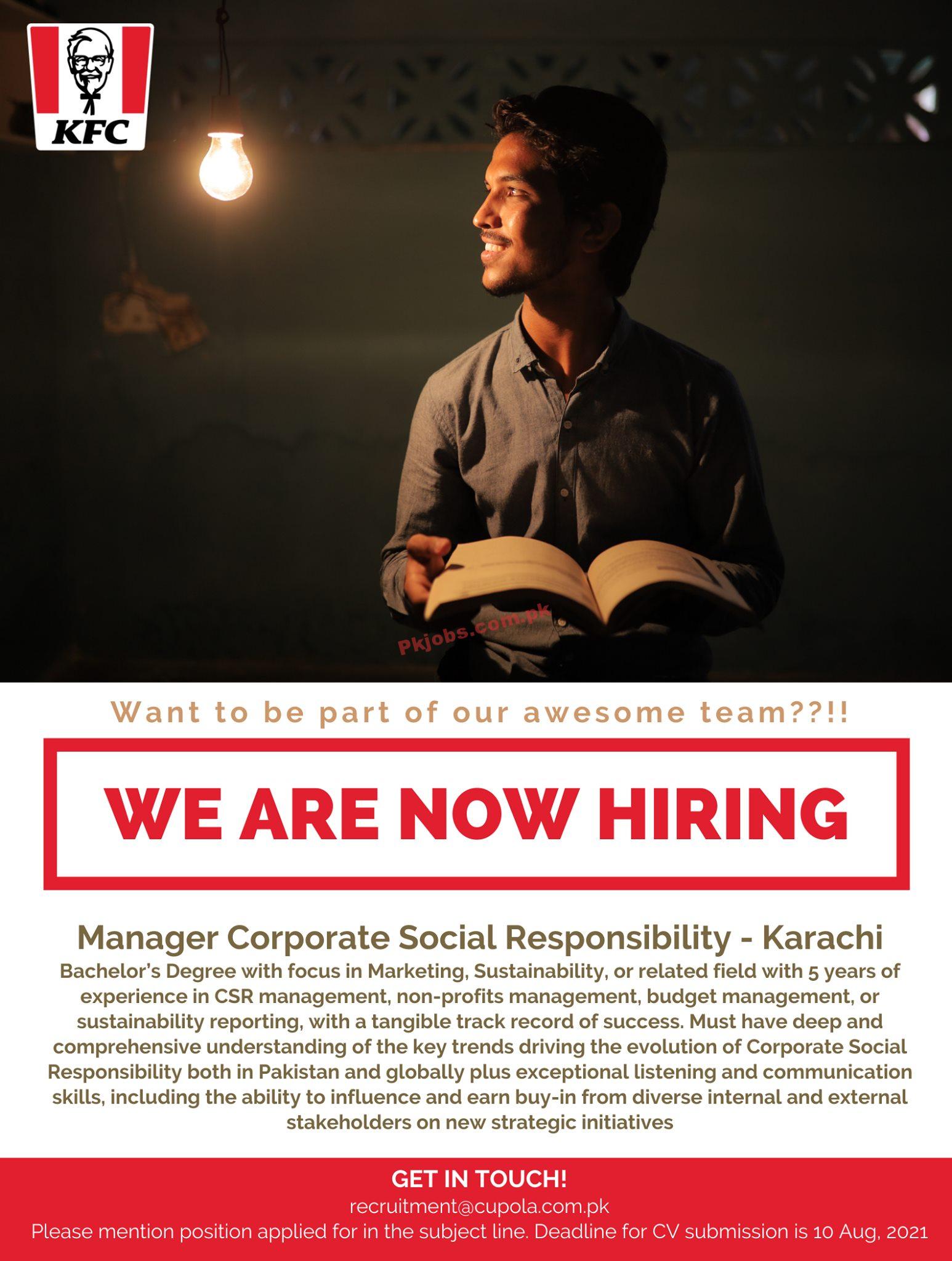 KFC Pakistan Announced Latest Management PK Jobs 2021