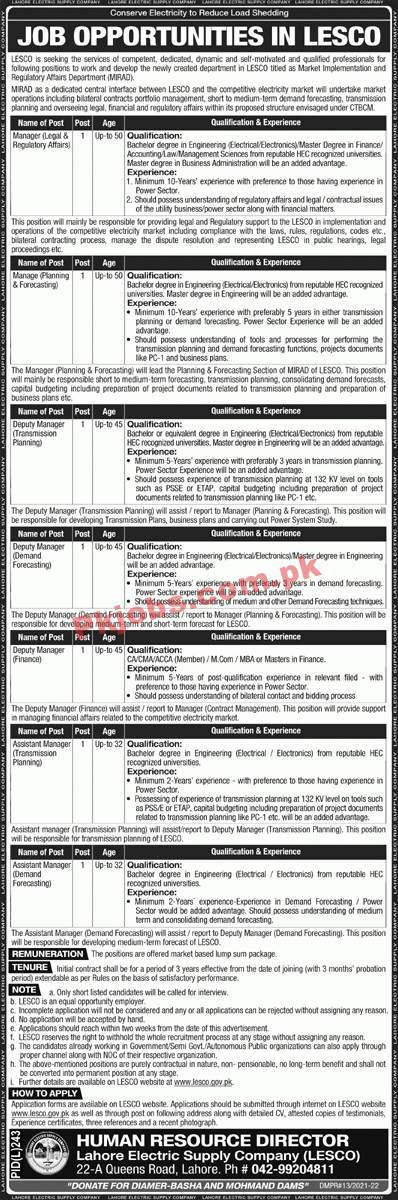 LESCO Electric Supply Company Announced Management & Engineering PK Jobs 2021