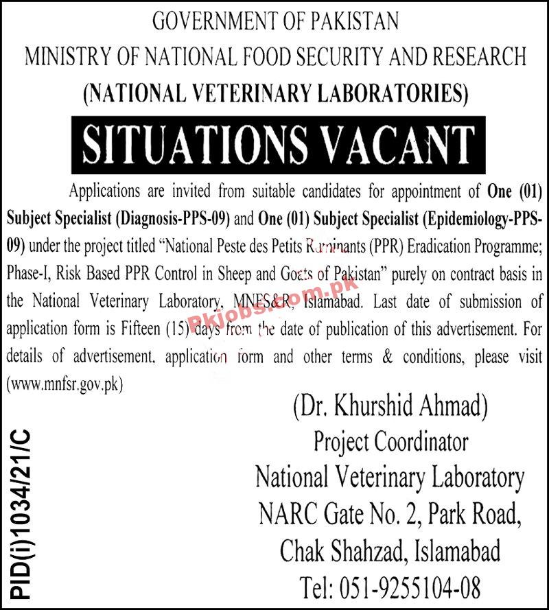 MNFSR PK Jobs 2021 | Ministry of National Food Security & Research PK Jobs 2021