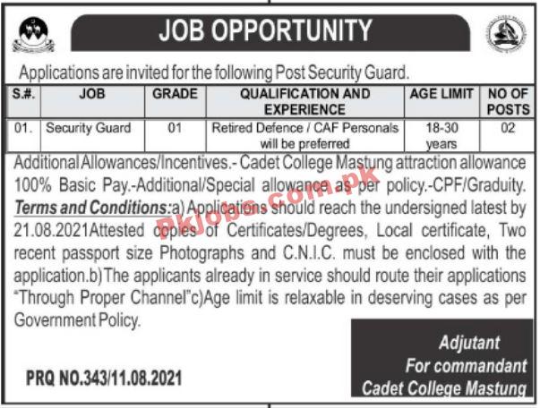 Pakistan Army Cadet College Announced Management PK Jobs 2021