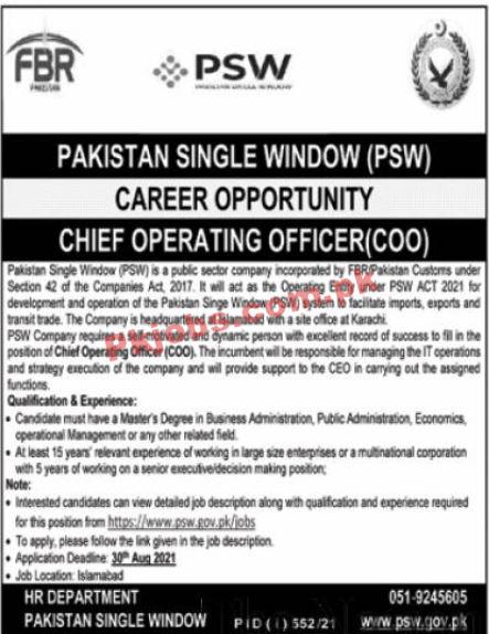 Pakistan Single Window (PSW) Announced Management PK Jobs 2021