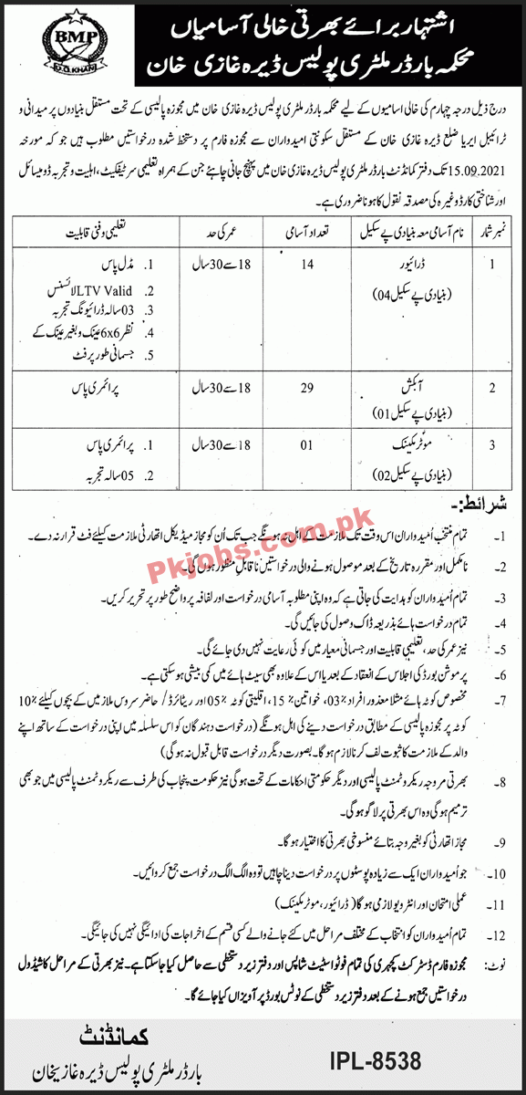 Police Department PK Jobs 2021 | Border Military Jobs | Border Military Police Department PK Jobs 2021