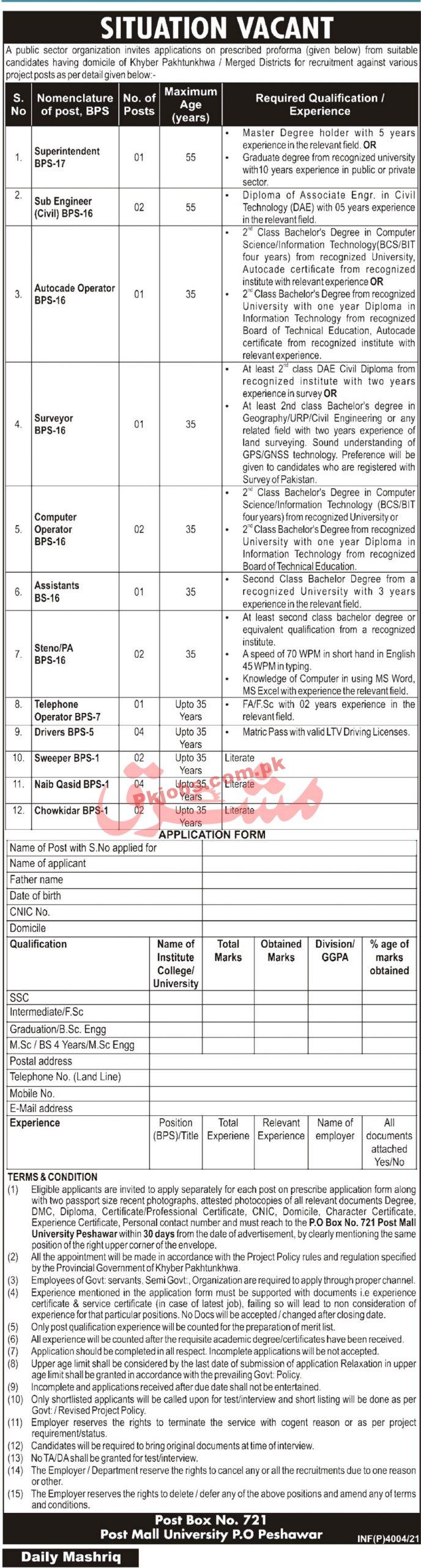 Provincial Public Sector Organization Announced Management & Technician PK Jobs 2021