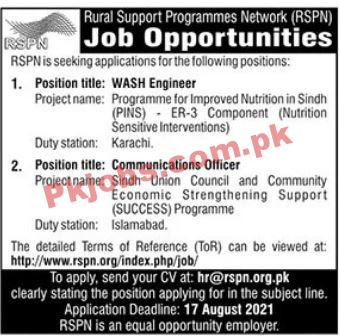 Rural Support Programmes Network (RSPN) NGO Announced Management PK Jobs 2021